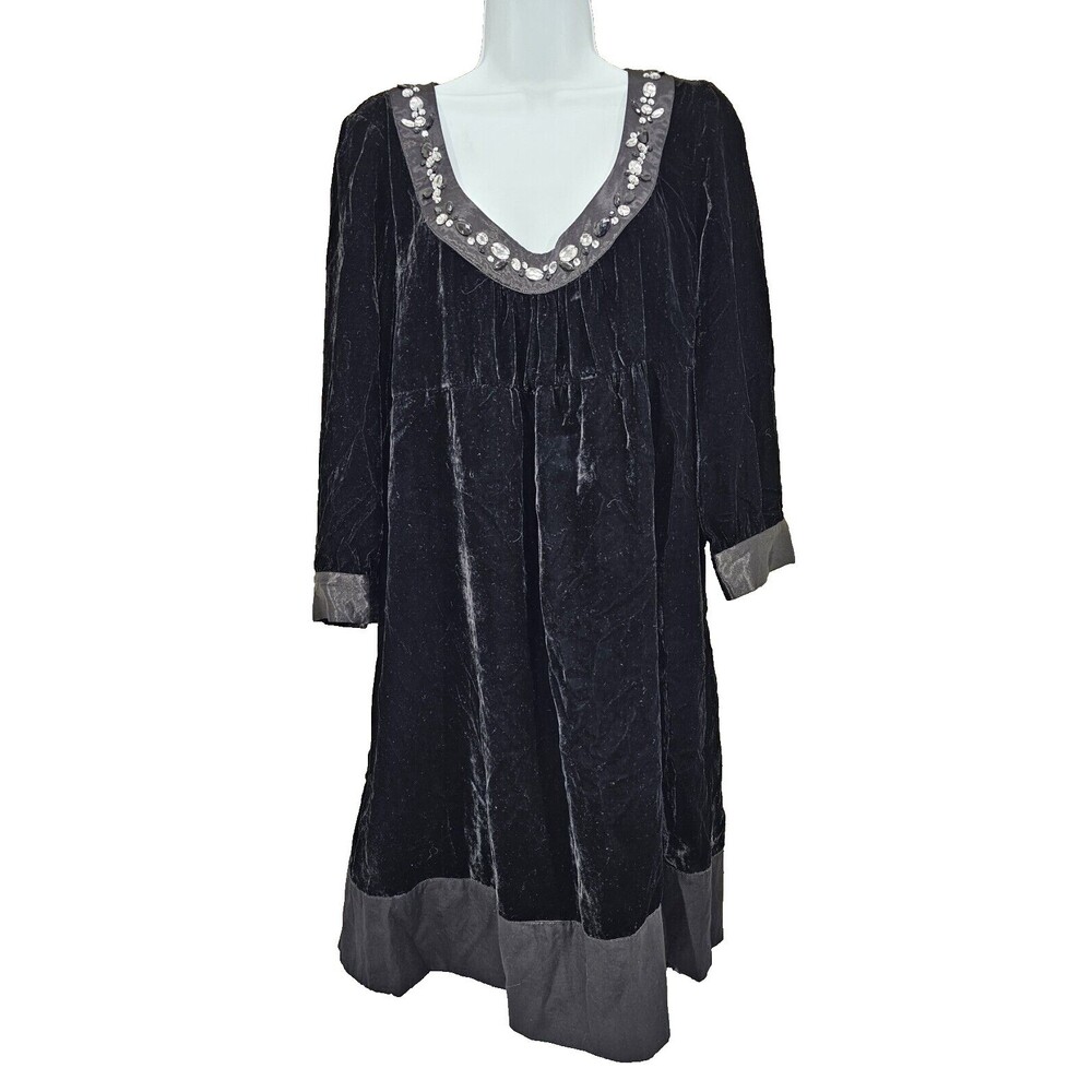 Michael Kors Black Velvet Babydoll Dress Large Regency Whimsigoth Witchy 90s Y2K